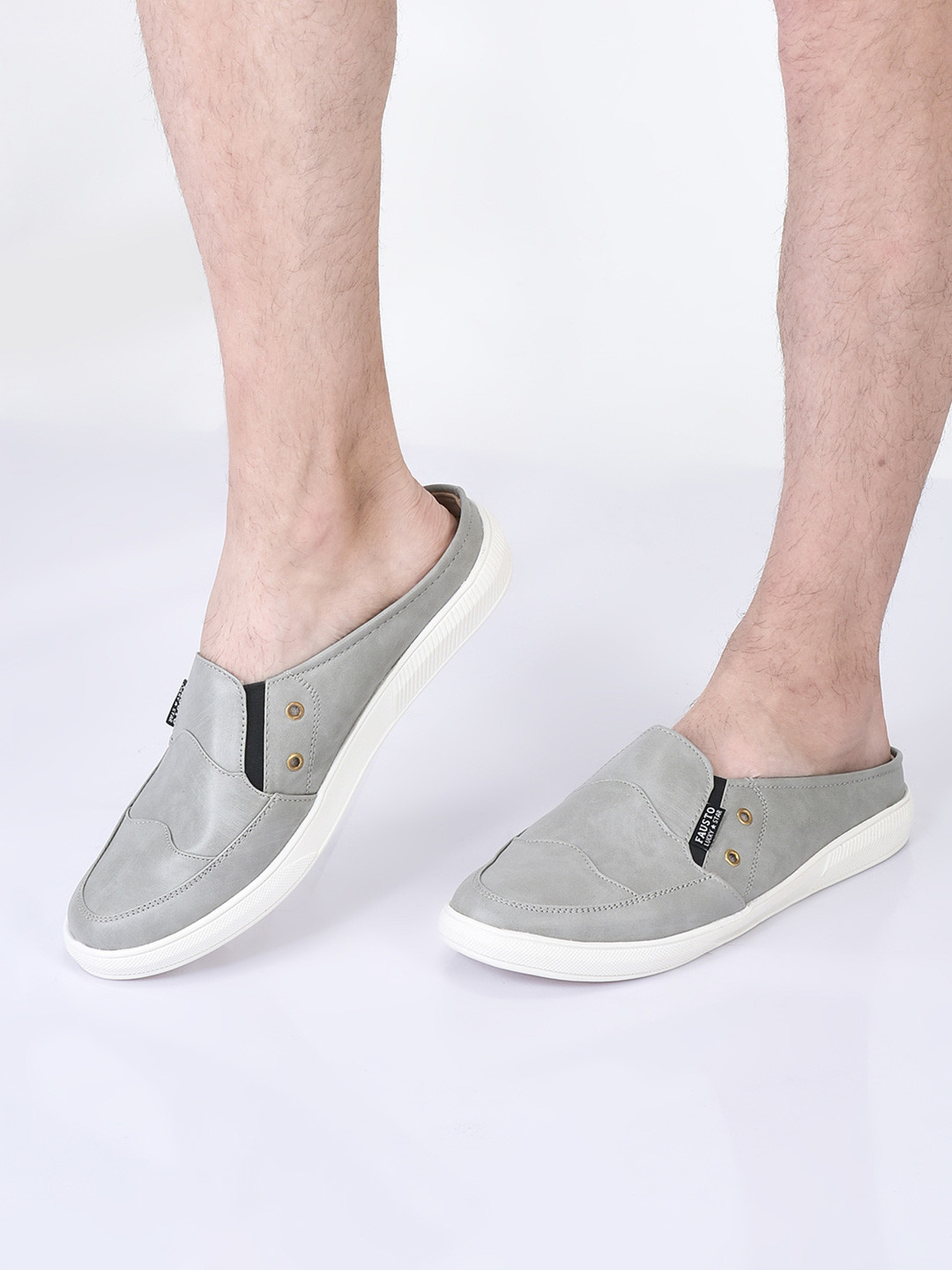 FAUSTO Men Grey Lightweight PU Mule Sneakers