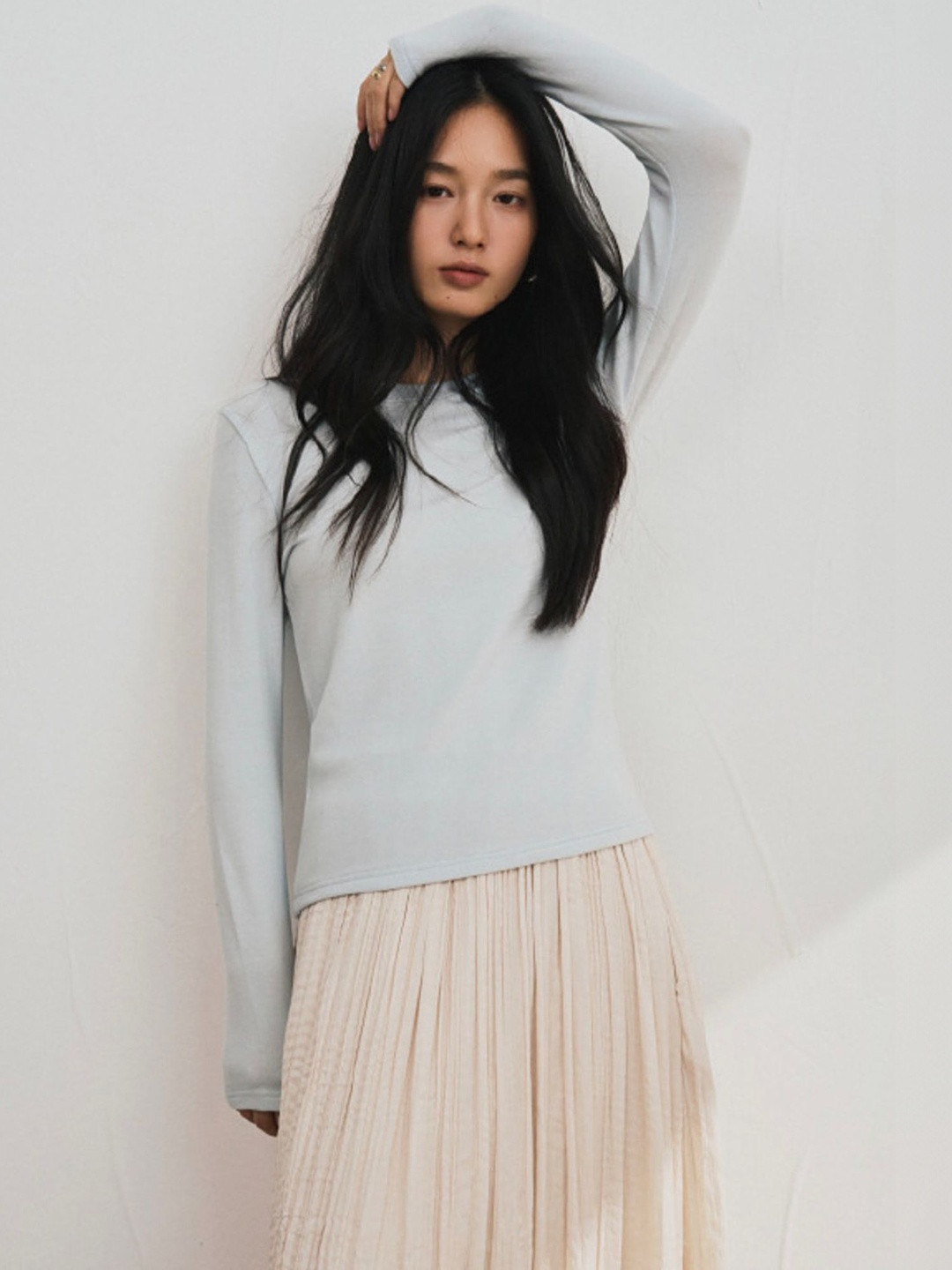 LULU & SKY Women Solid Round Neck Long Sleeve Knitted T-shirt