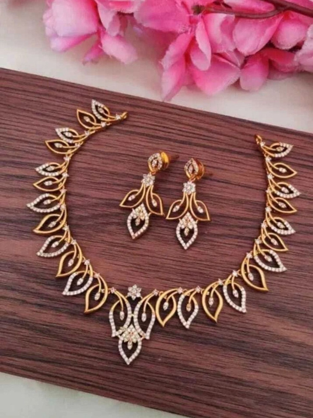 Super Weston Gold-Plated American Diamond Studded Necklace & Earrings
