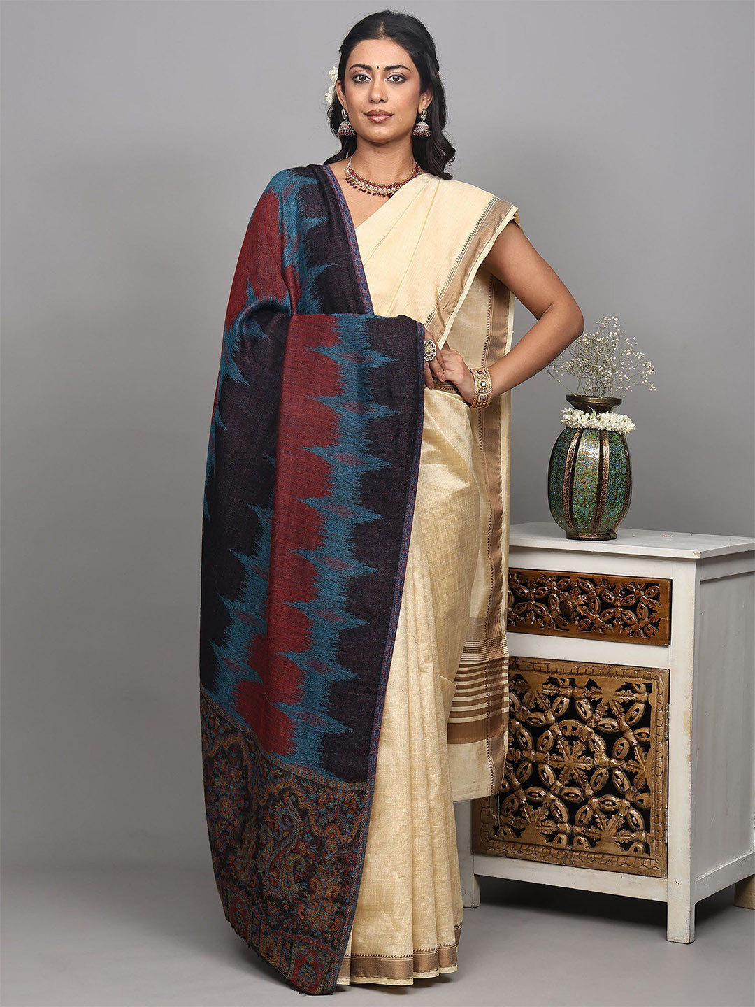 Exotic India Two Ply Reversible Shawl And Paisleys Woven Palla From Amritsar