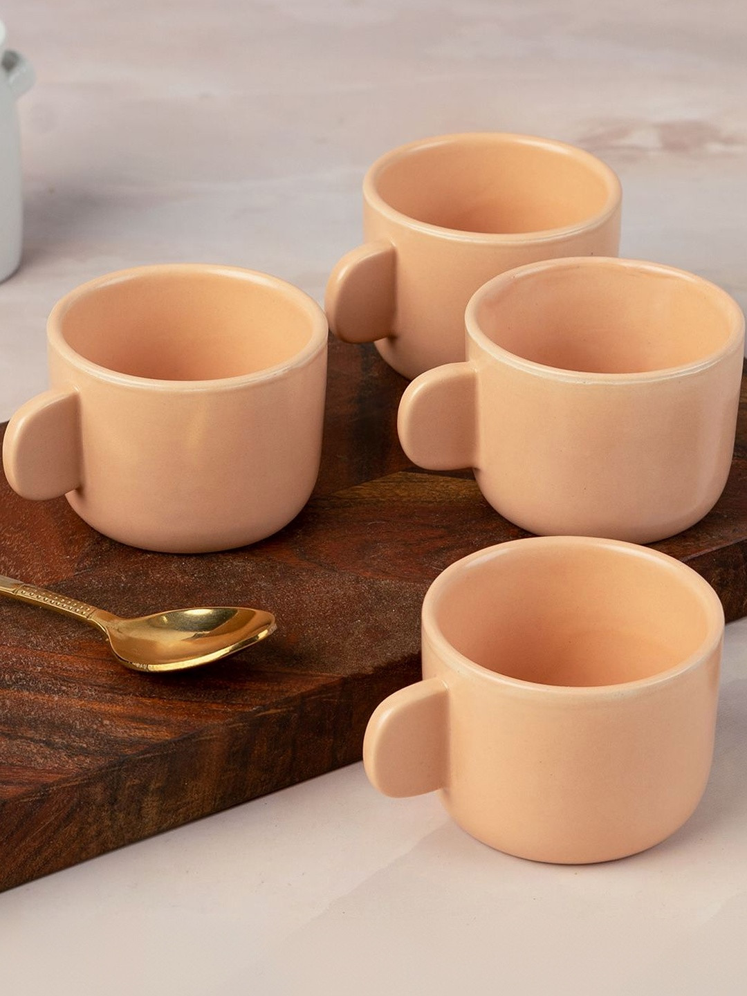 BODHI HOUSE Peach Ceramic Dishwasher and Microwave Safe 4 Pieces Cups 120 Ml
