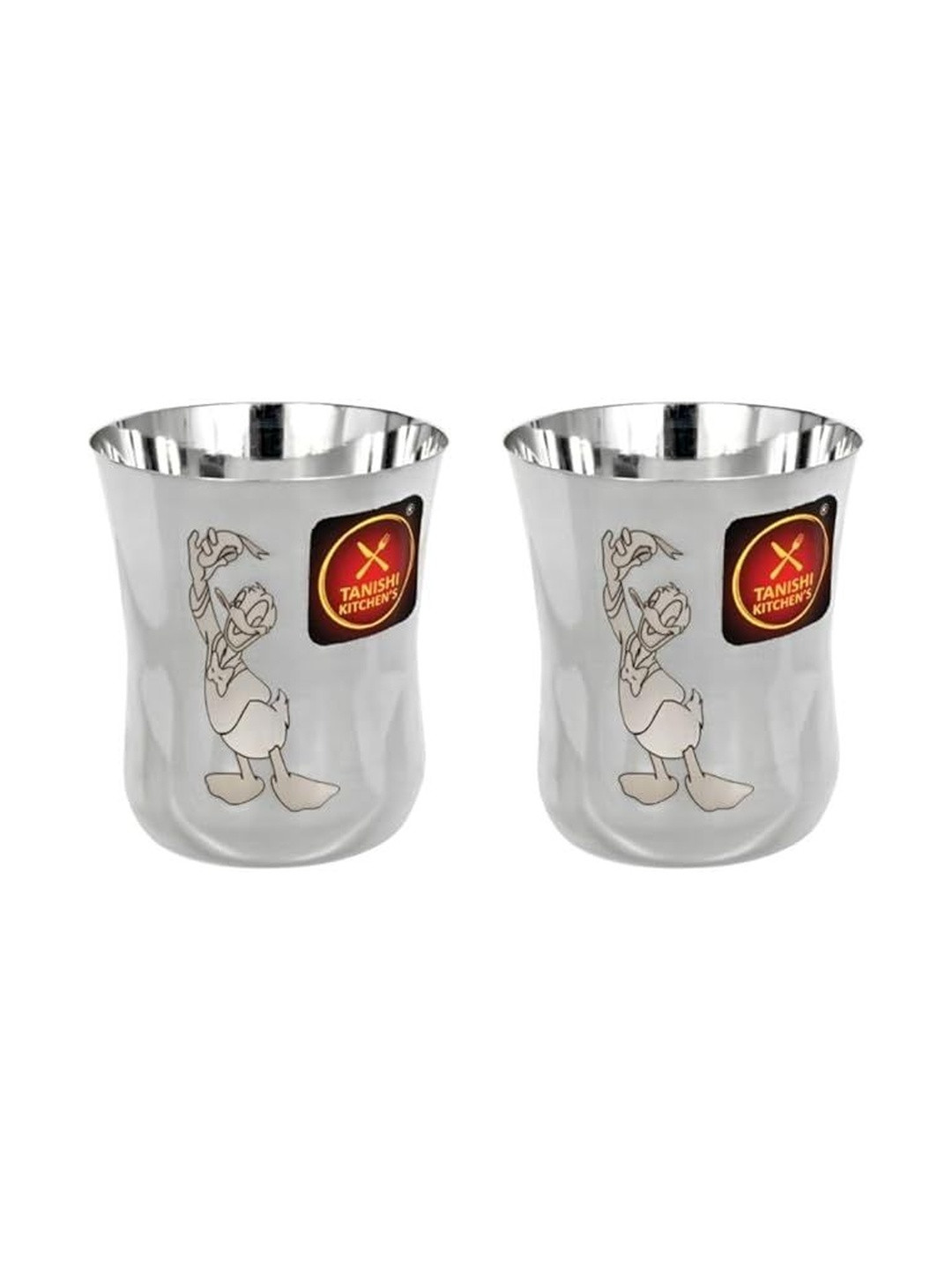 TANISHI KITCHEN'S Grey 2 Pieces Stainless Steel Donald Duck Printed Water Glasses