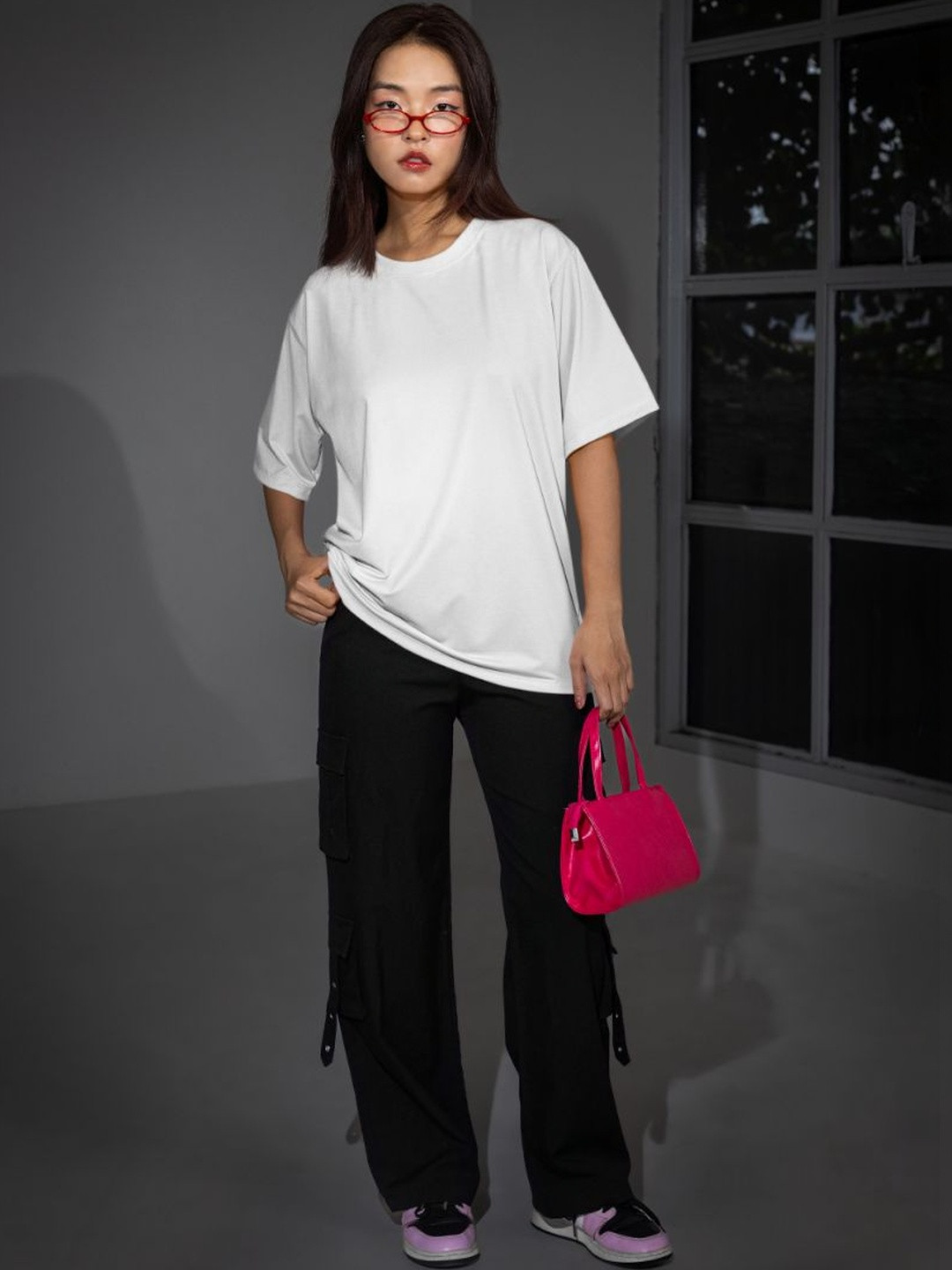 Incrroect Women Oversized Drop-Shoulder Sleeves Cotton T-shirt