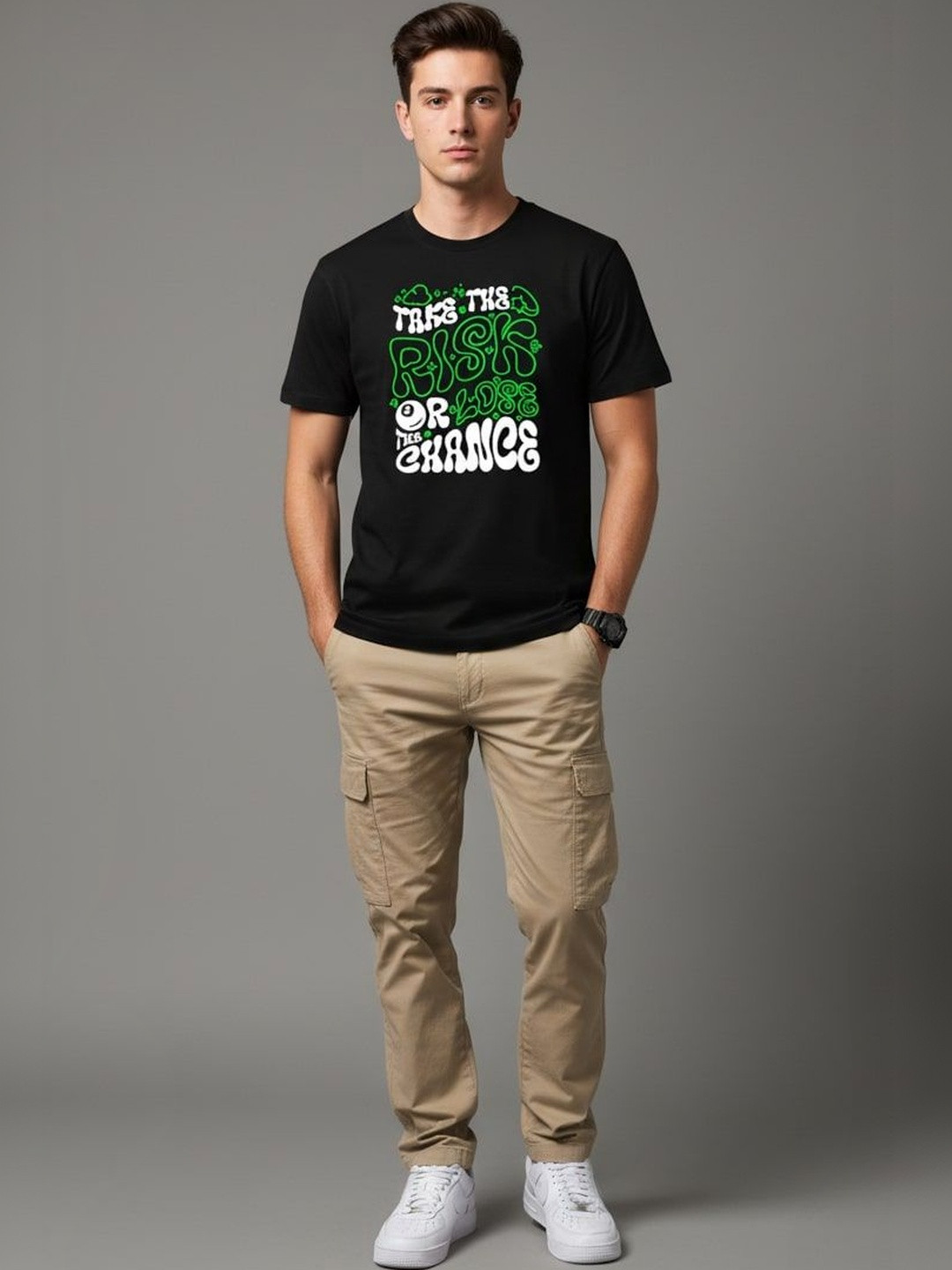 OUTLAWS Men Typography Printed Round Neck Short Sleeves Regular Fit Cotton T-shirt