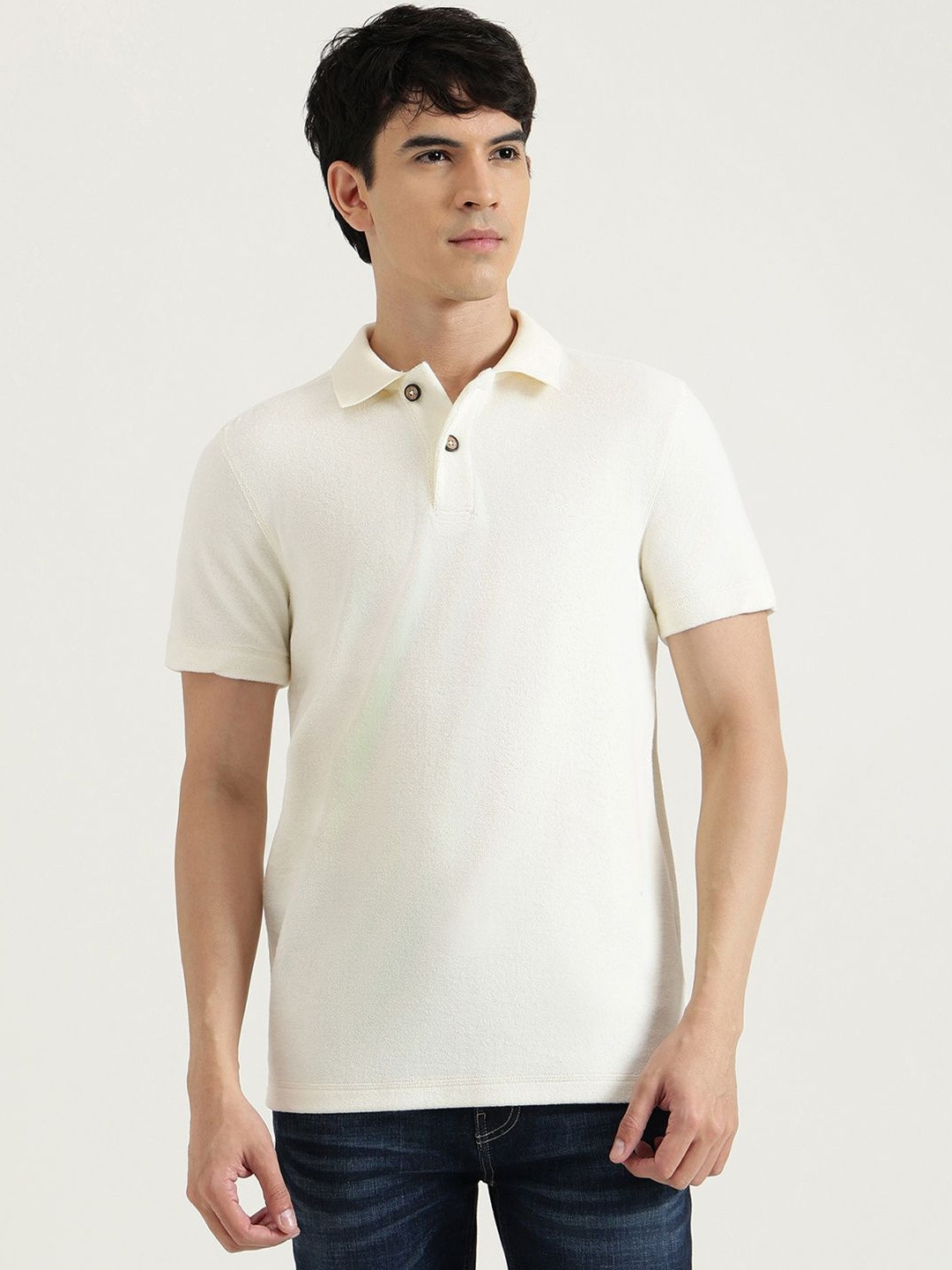 United Colors of Benetton Men Textured Back Printed Polo Collar Relaxed Fit T-shirt