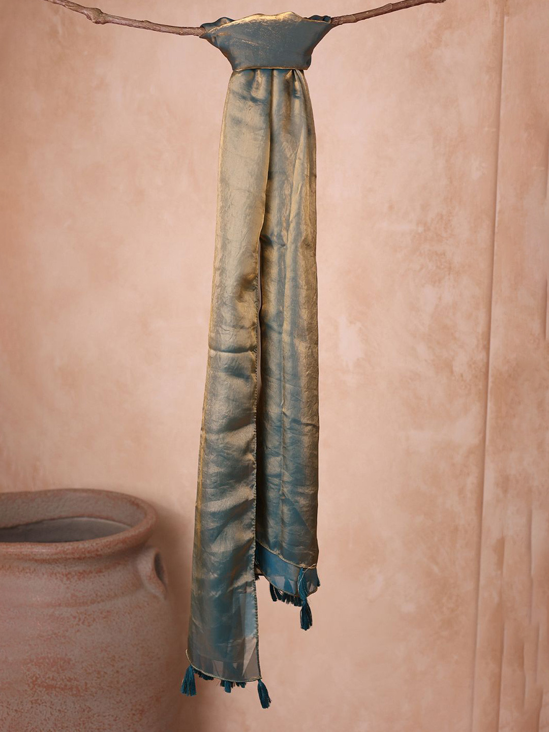 ToniQ Women Shimmer Scarf with Tasselled Border