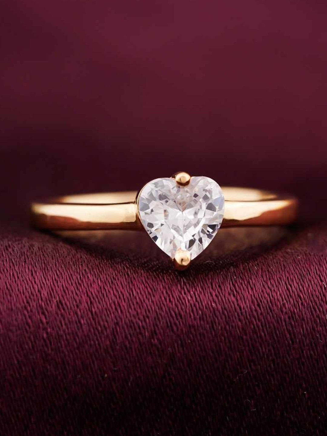Zalkari Silver Gold-Plated Cubic Zirconia-Studded Melting Heart Stunning Finger Ring