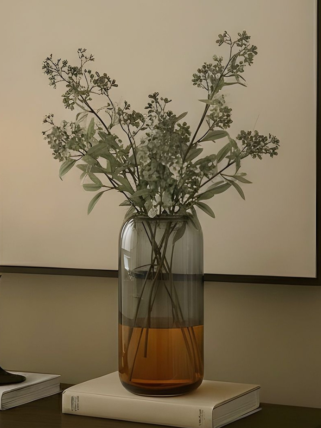 AARVI DECOR STUDIO Grey & Yellow Glass Flower Vase