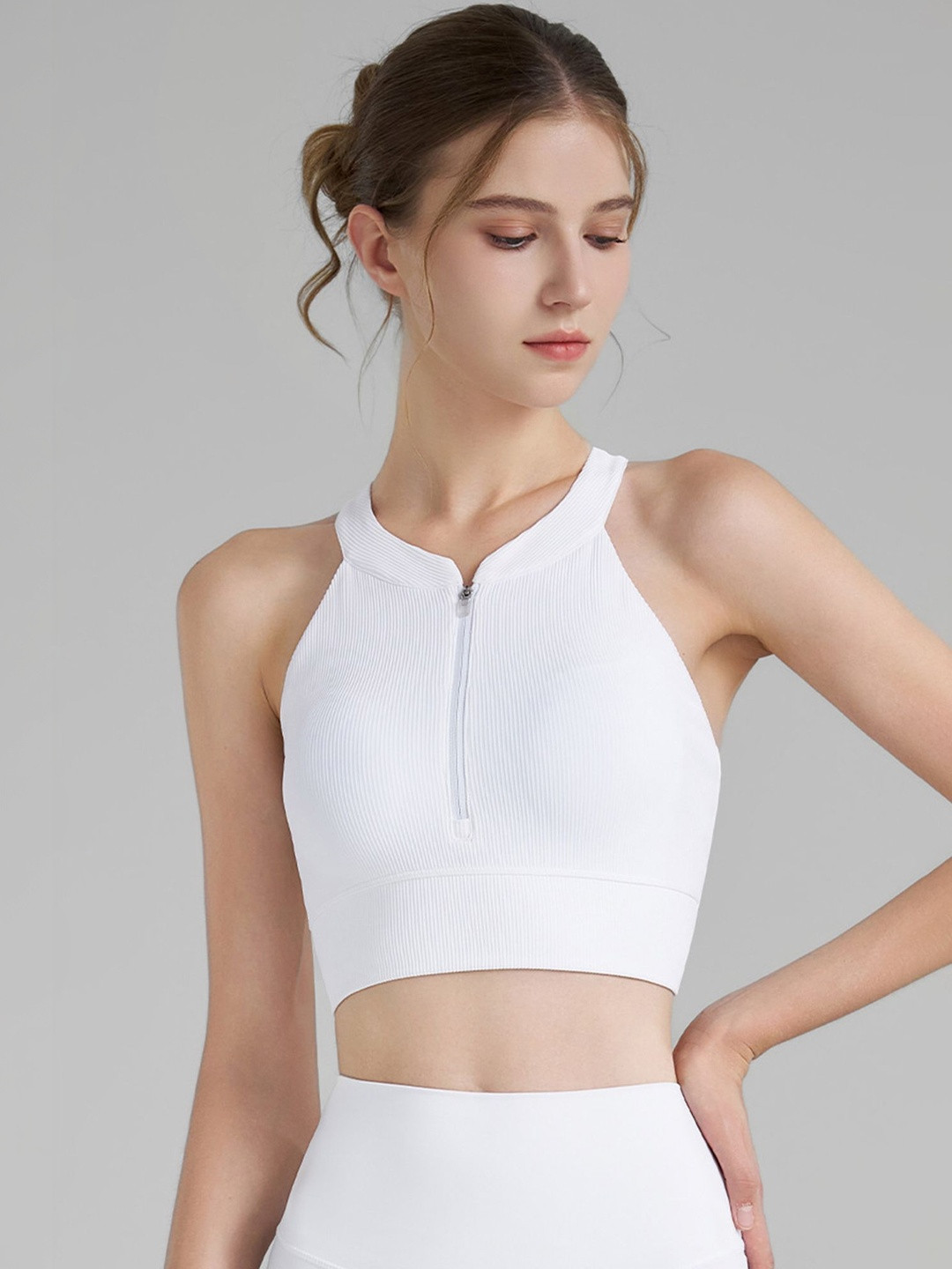 LULU & SKY Women Full Coverage Racerback Zip Sports Bra