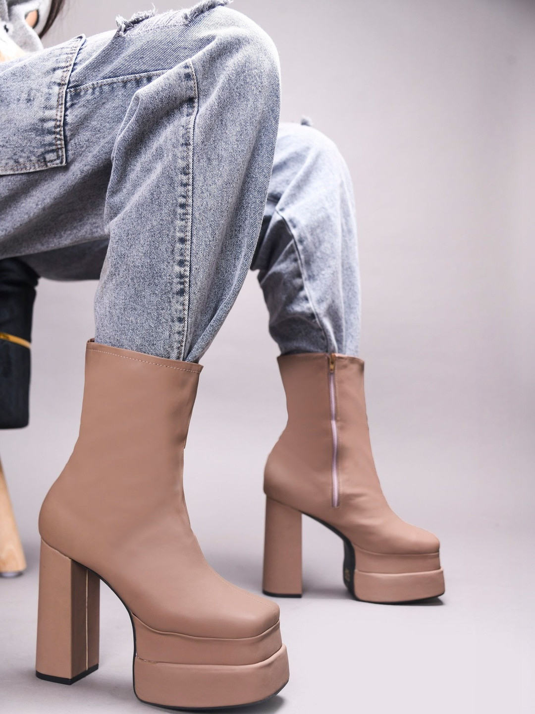 TRYME Women Block-Heeled Slouchy Boots