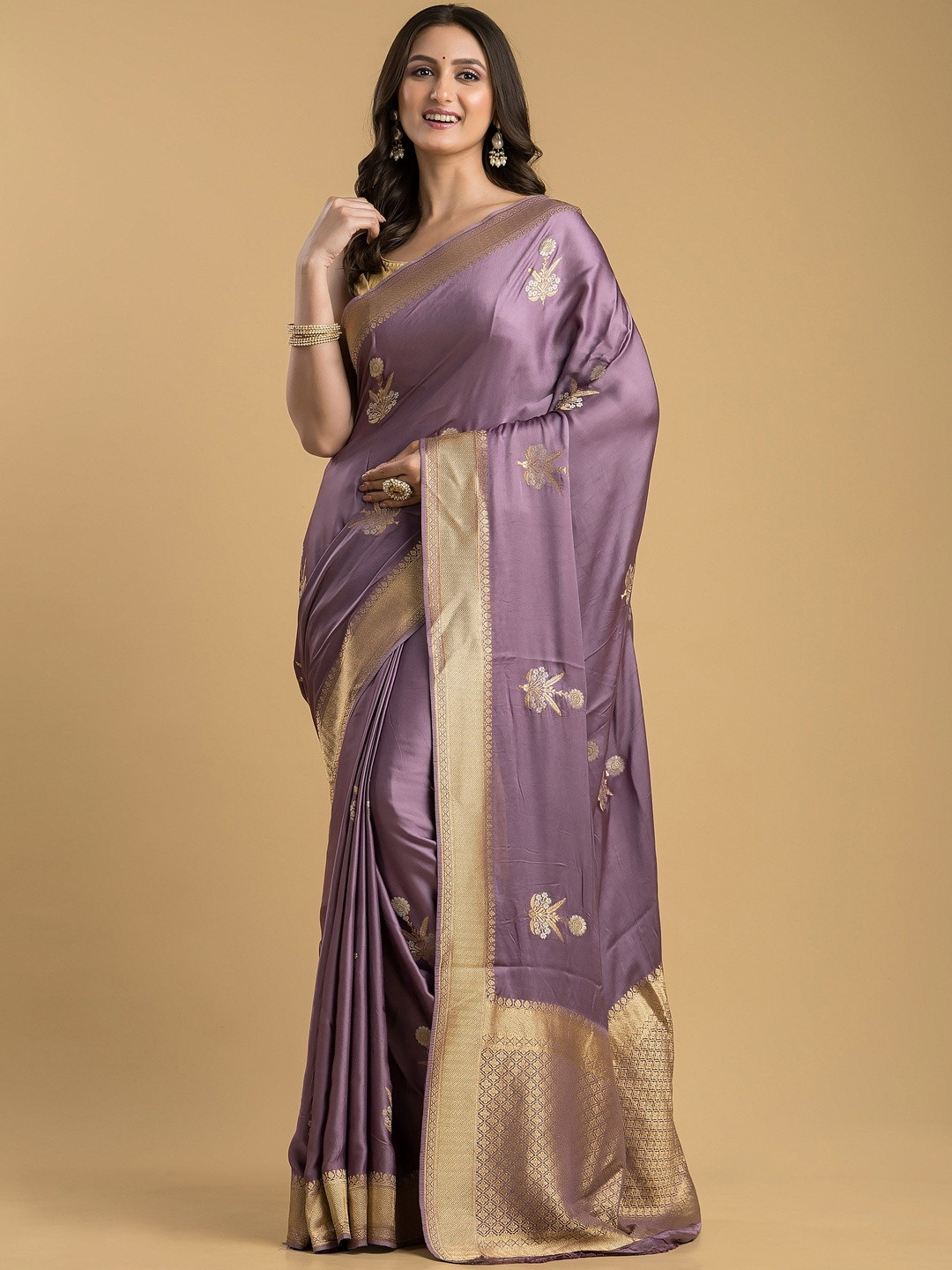 Silk Petalss Embellished Embroidered Satin Heavy Work Core Saree