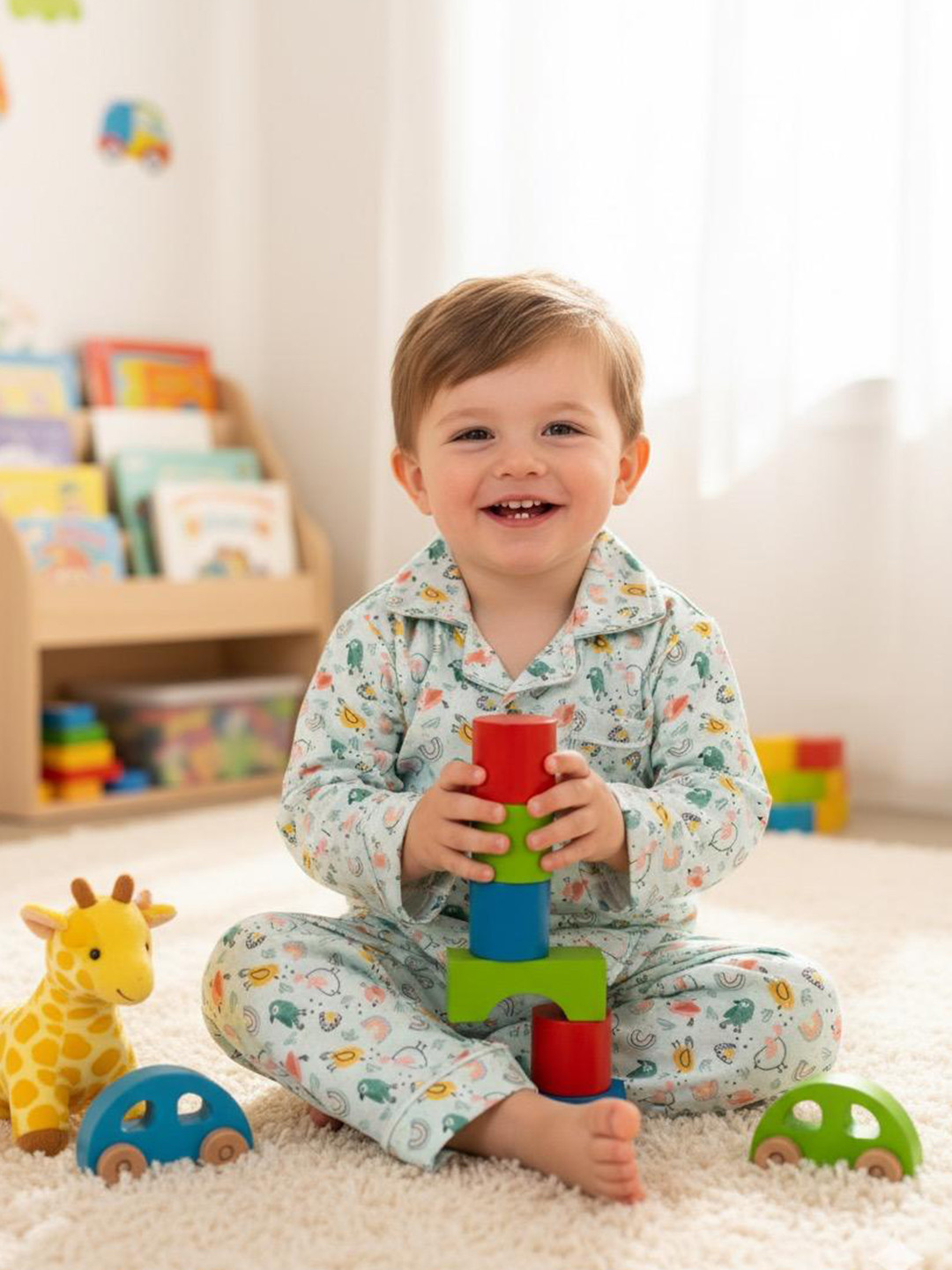 SIDLY PIDLY Kids-Unisex Pure Cotton Self Design Shirt & Pyjamas