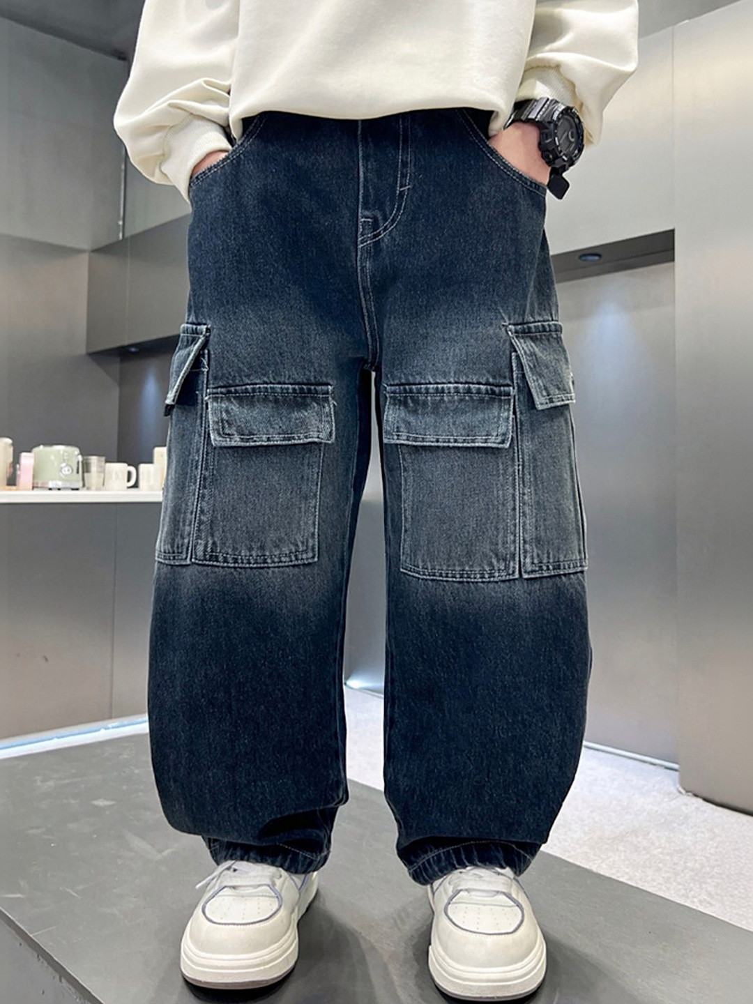 LULU & SKY Boys High-Rise Utility Cargo Jeans