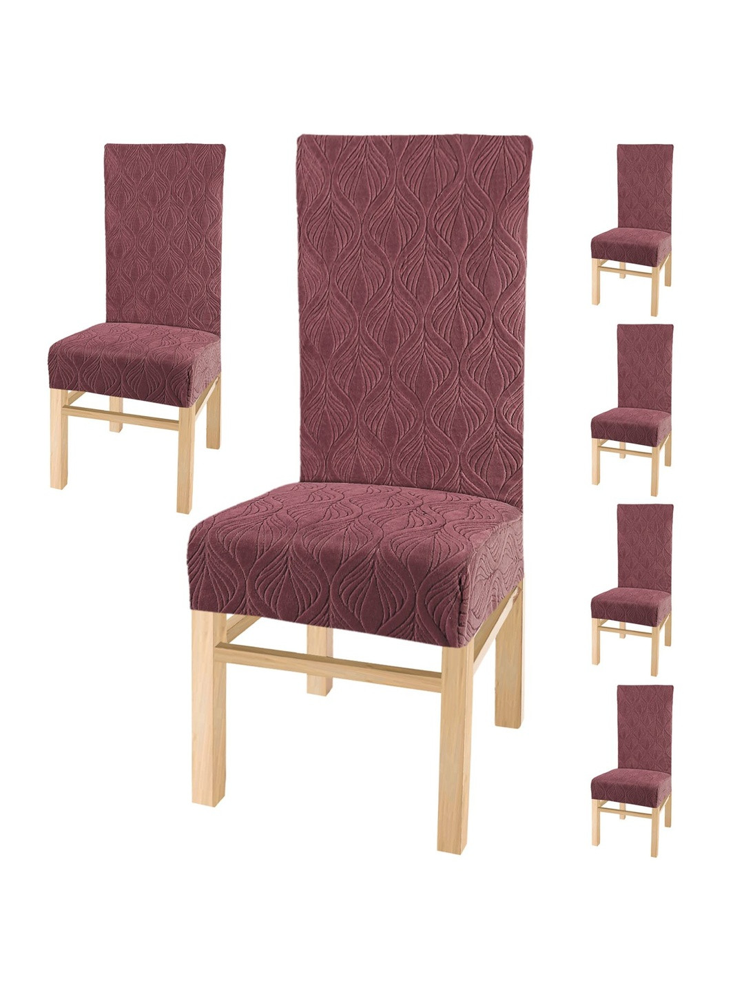 Yellow Weaves Mauve-Color 6 Pieces Textured Stretchable Chair Covers