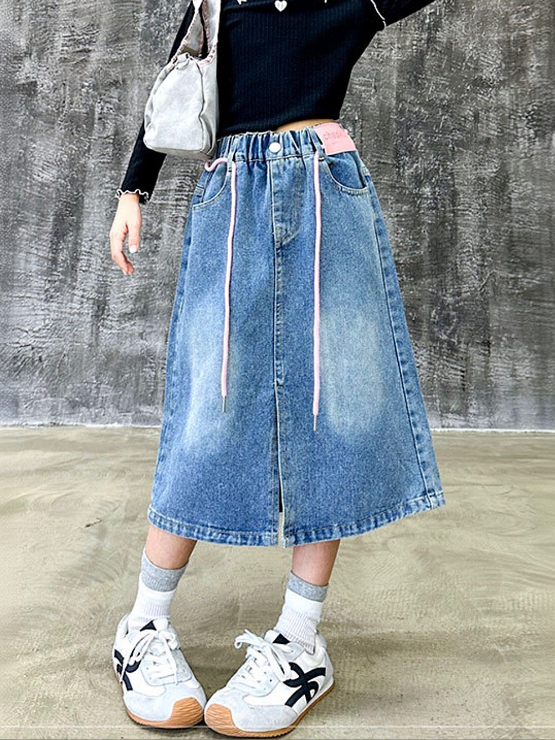 LULU & SKY Girls A-Line Pull-on Denim Midi Skirts