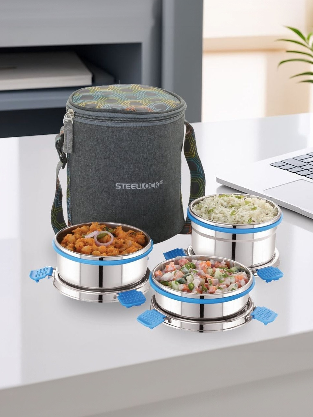 STEELLOCK Blue 2025 Stainless Steel Airtight 3 Pieces Bag Lunch Box