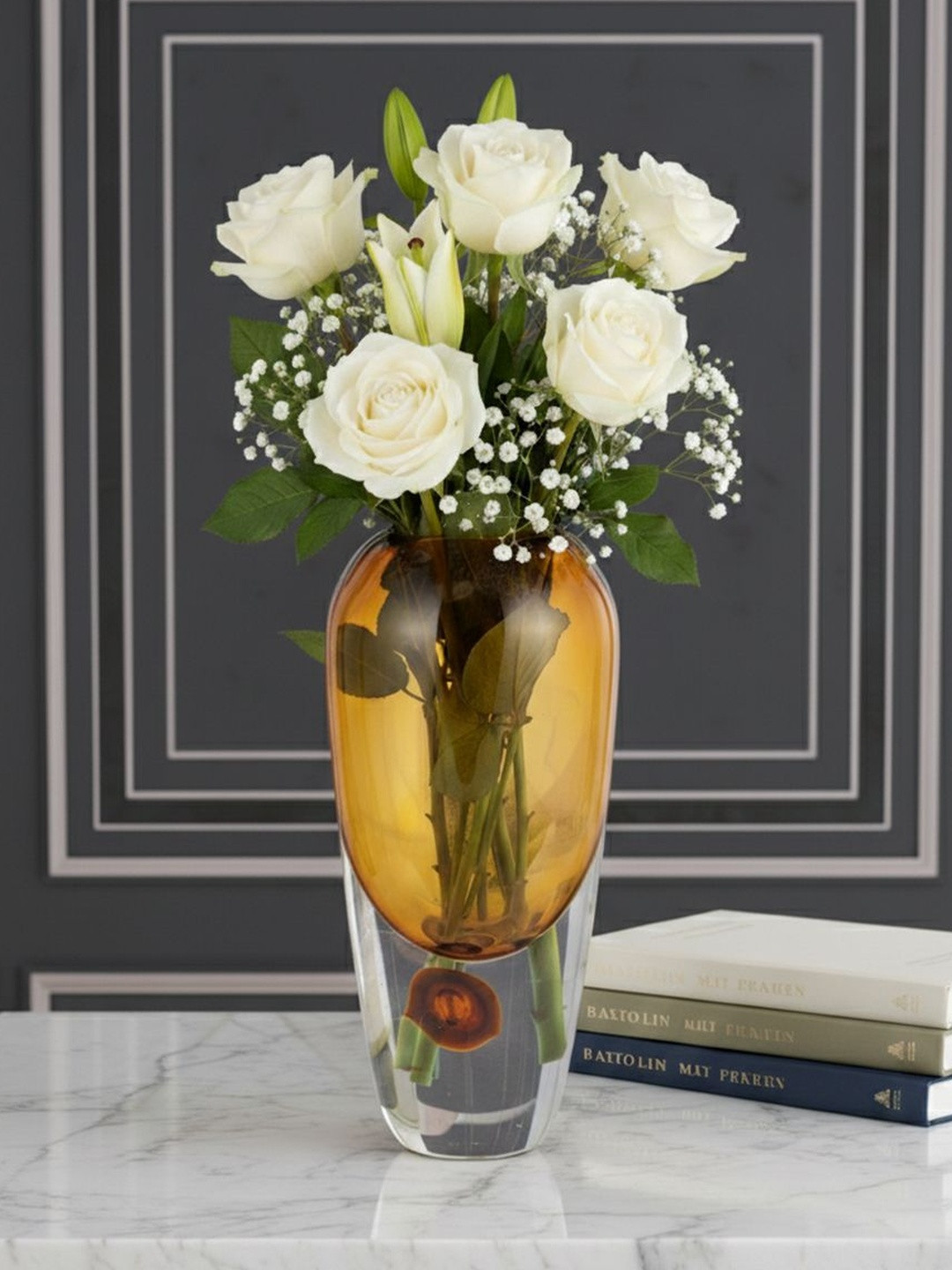 AARVI DECOR STUDIO Caseduxe Yellow And White Flower Vase