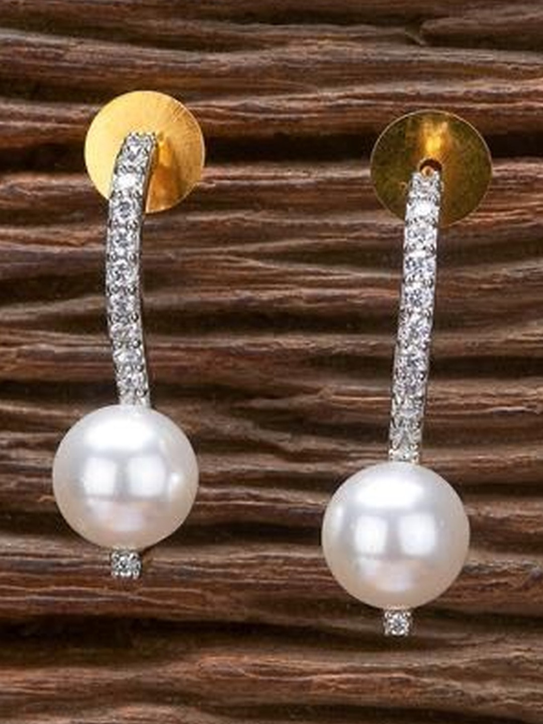 MODE & MINIMAL Rhodium Rose Gold-Plated Stones Studded And Beaded Spherical Drop Earrings