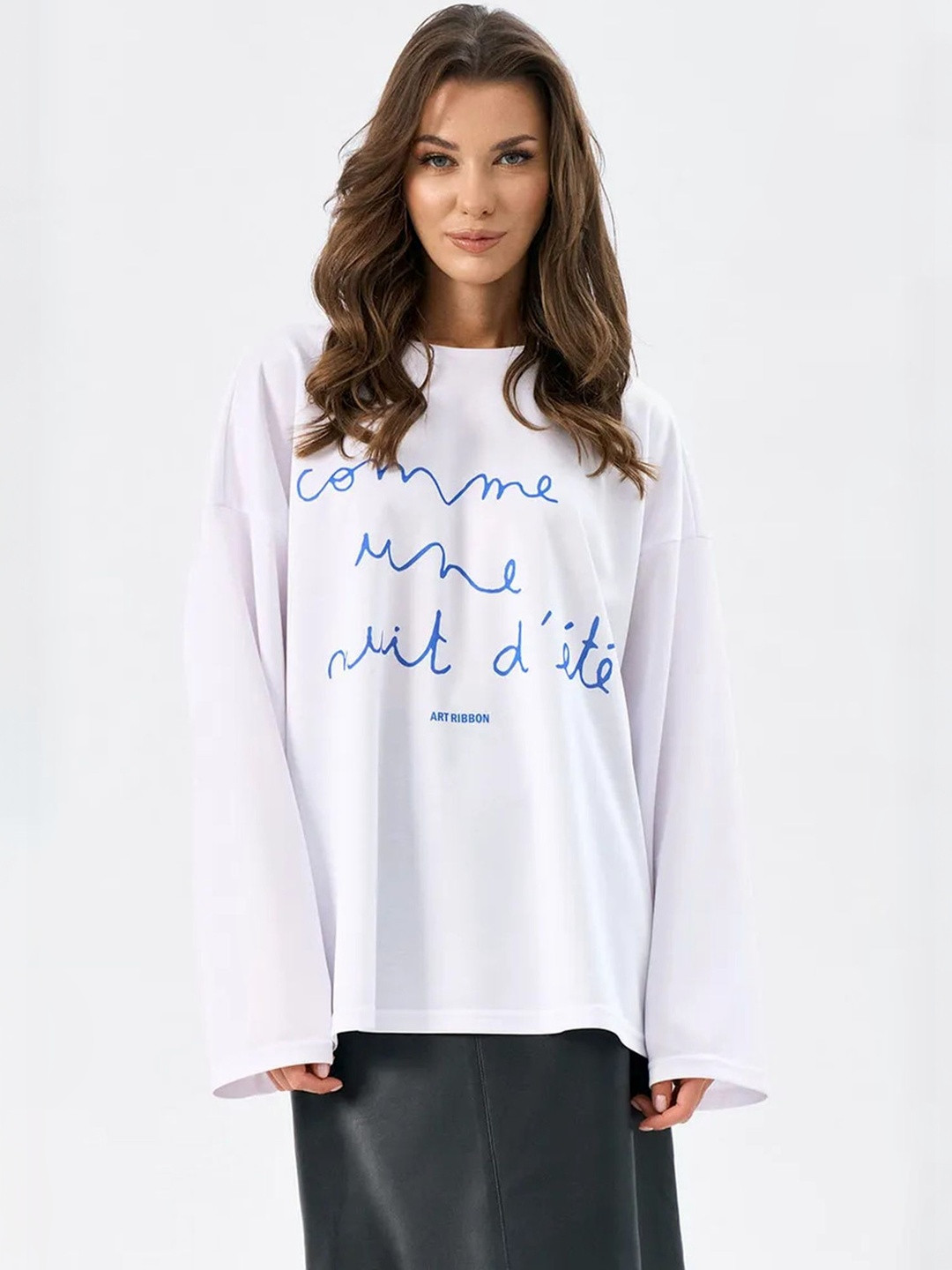 LULU & SKY Women Slogan Printed Pure Cotton Oversized T-shirt