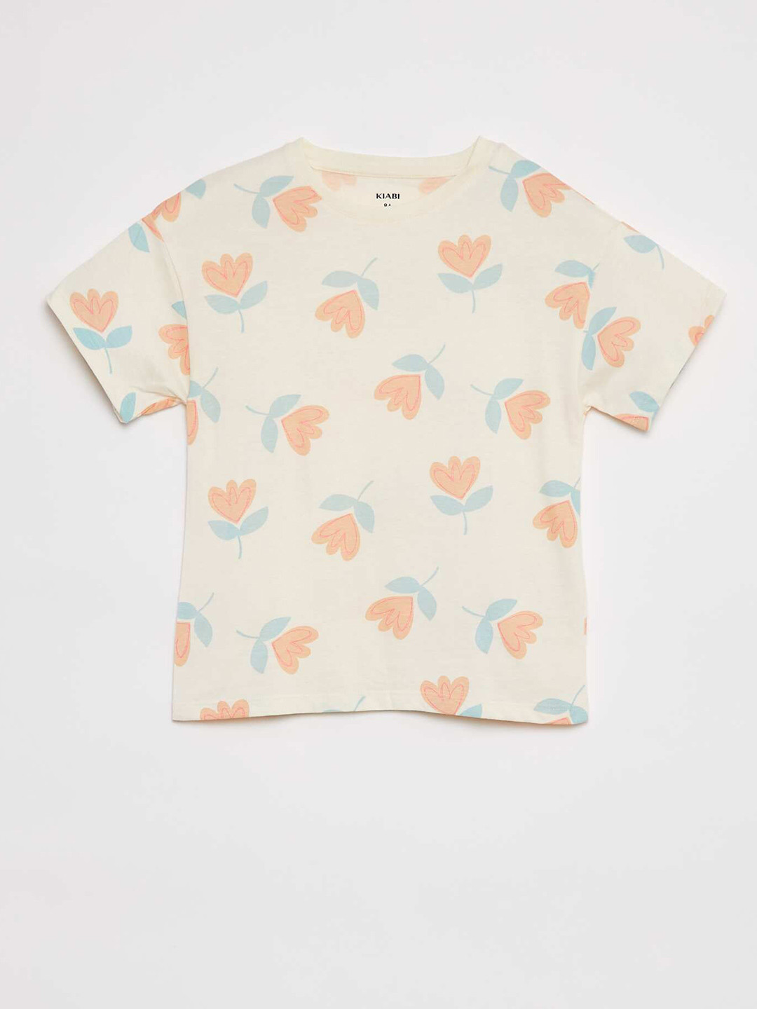KIABI Girls Floral Printed Round Neck Short Sleeves T-shirt