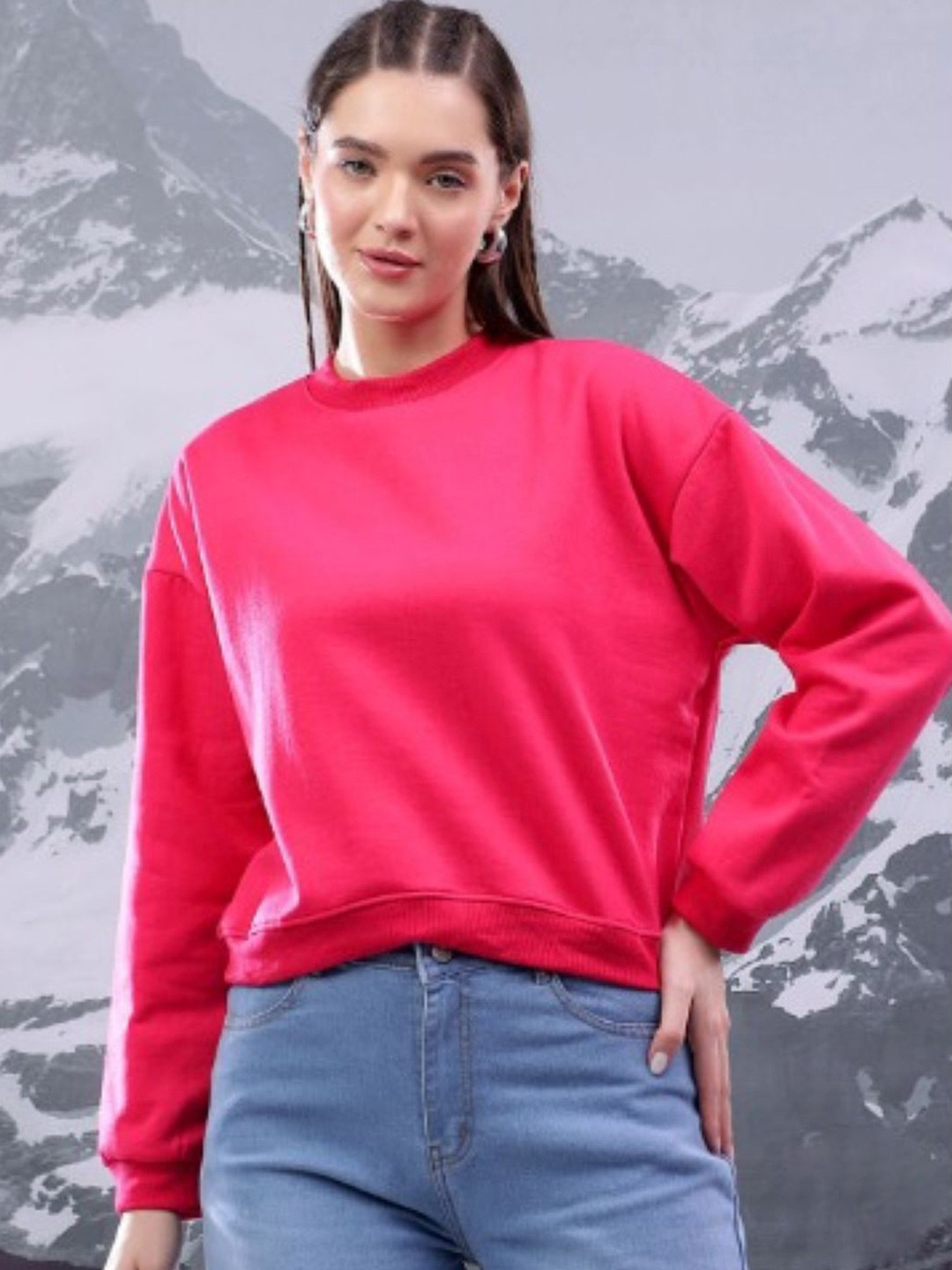 CLOTHY Women Round Neck Long Sleeves Sweatshirt
