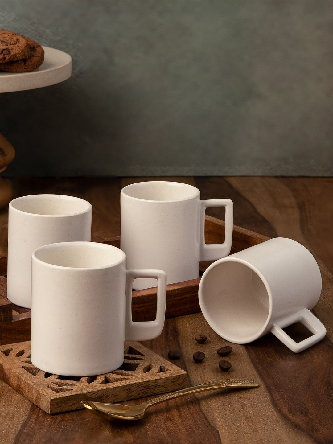 BODHI HOUSE White Ceramic Dishwasher and Microwave Safe 4 Pieces Mugs 140 Ml