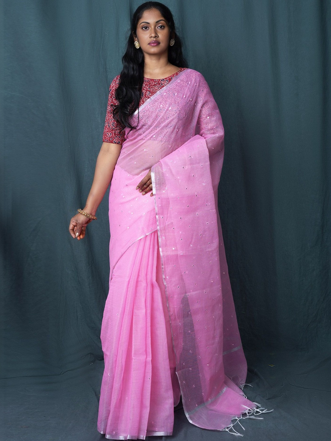 Unnati Silks Woven Design Mirror Work Net Kota Saree