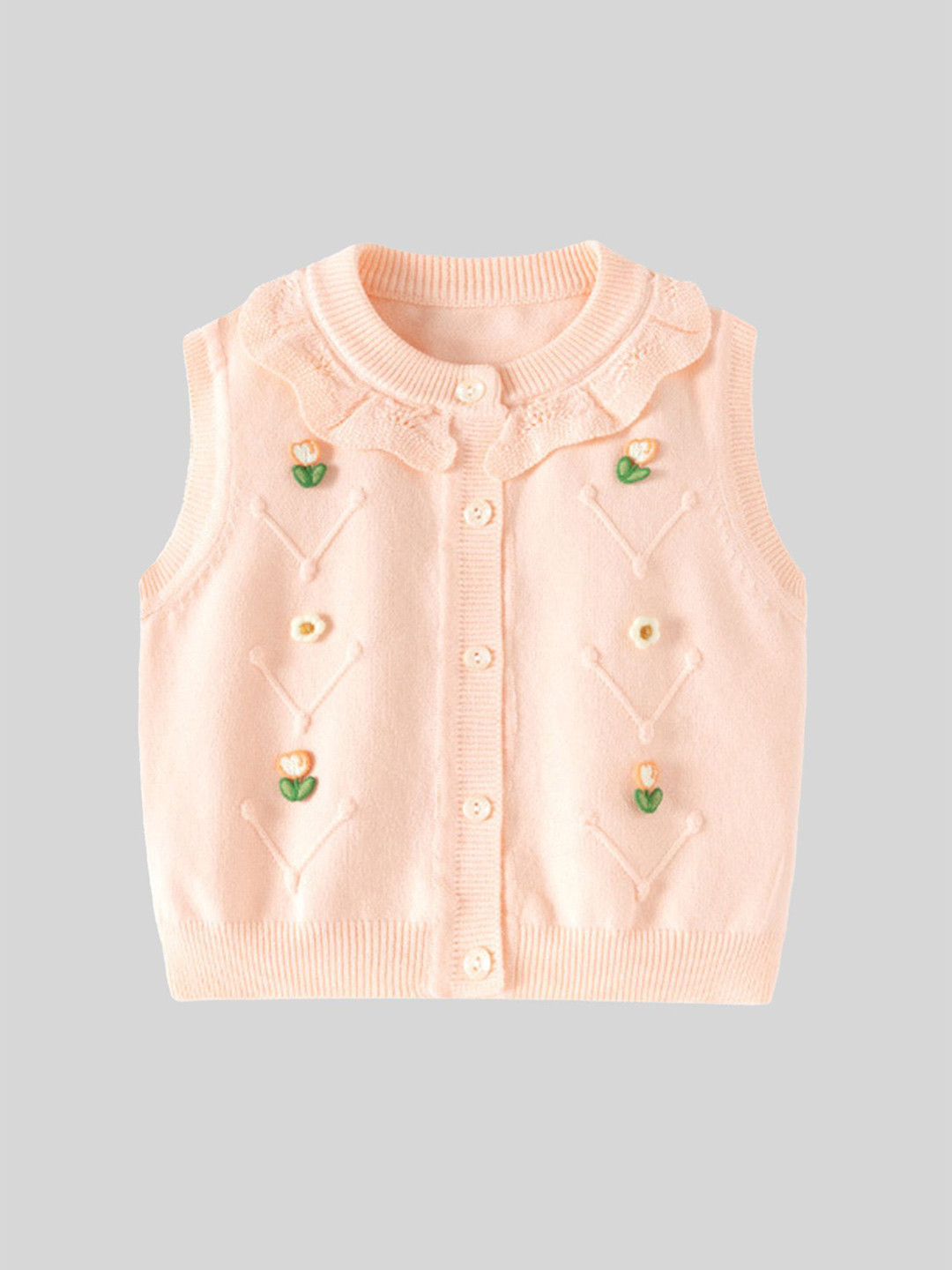 LULU & SKY Girls Embroidered Floral Knit Button Vest