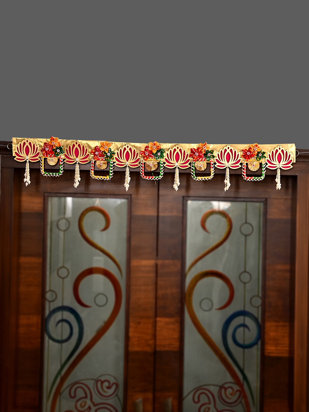 Aapno Rajasthan Pink And Orange Lotus Motif Toran Festive Decor