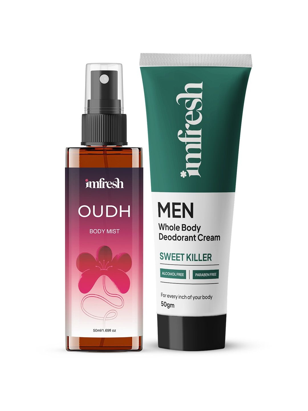 imfresh Men Set Of 2 Sweet Killer Deodorant Cream 50 g With Oudh Body Mist 50 ml
