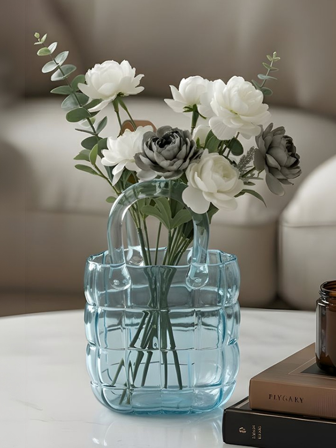 AARVI DECOR STUDIO Couture Blue Textured Flower Vase