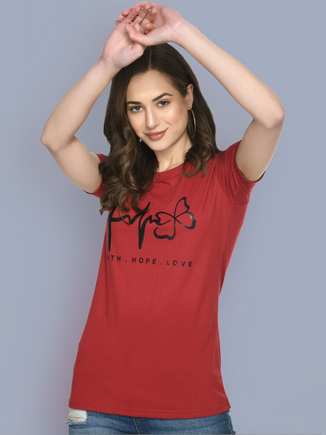 Absorbing Graphic Printed Round Neck Short Sleeves Top
