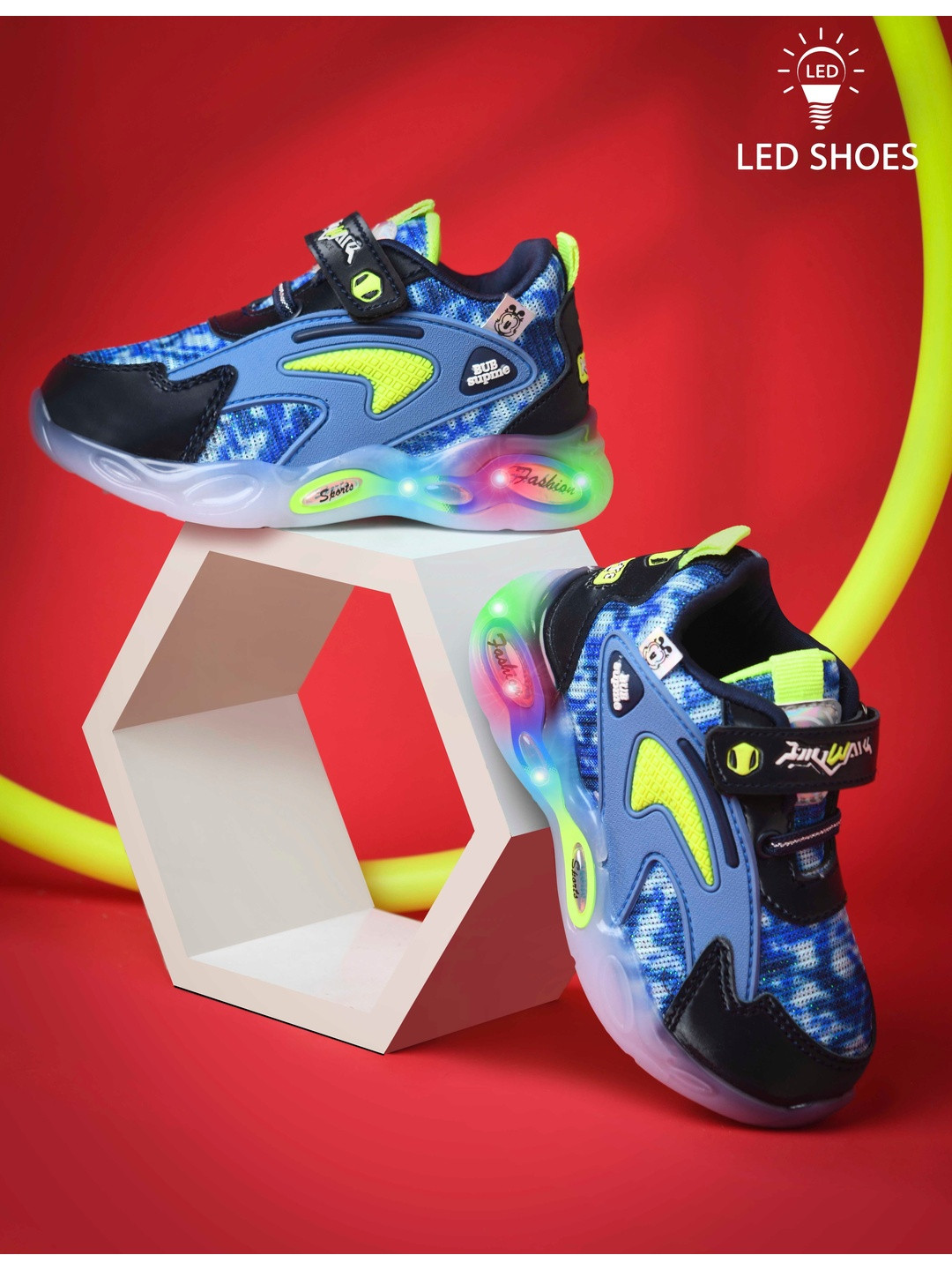 KATS Boys Antibacterial Round Toe LED Sneakers