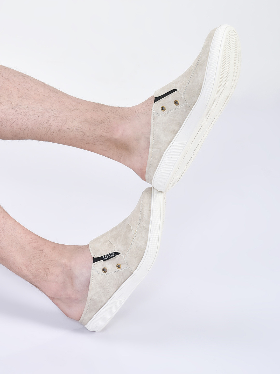 FAUSTO Men Cream-Coloured Slip-On Sneakers