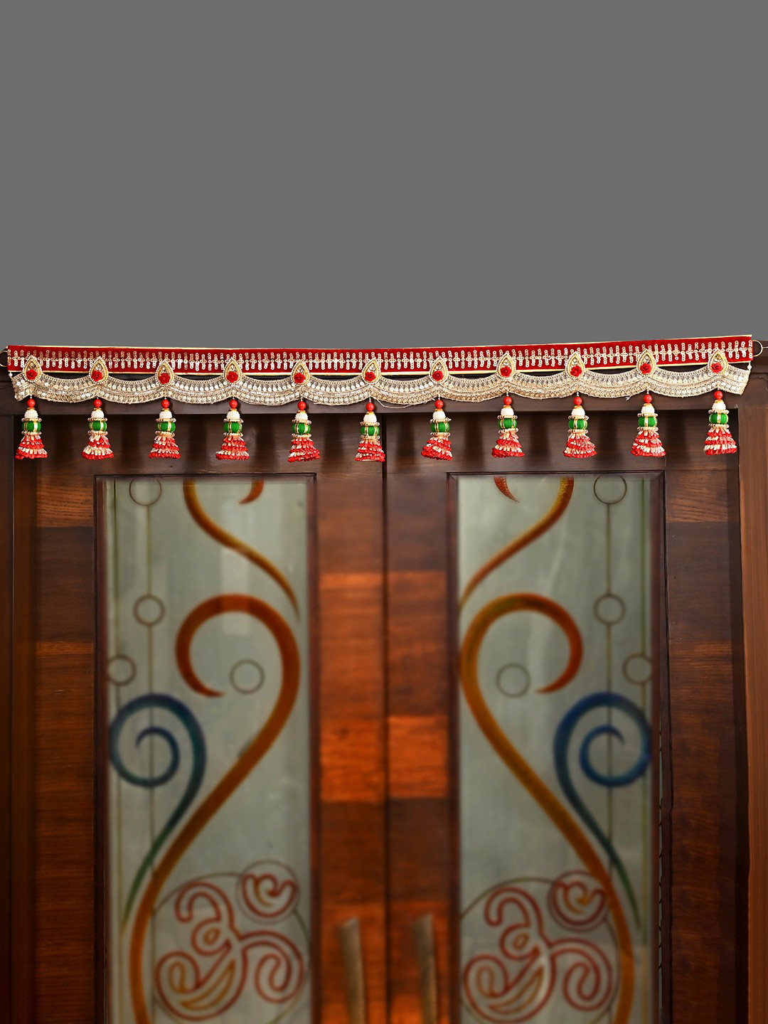 Aapno Rajasthan Gold Toned And Red Artificial Beaded Decorative Door Hanging Bandarwal