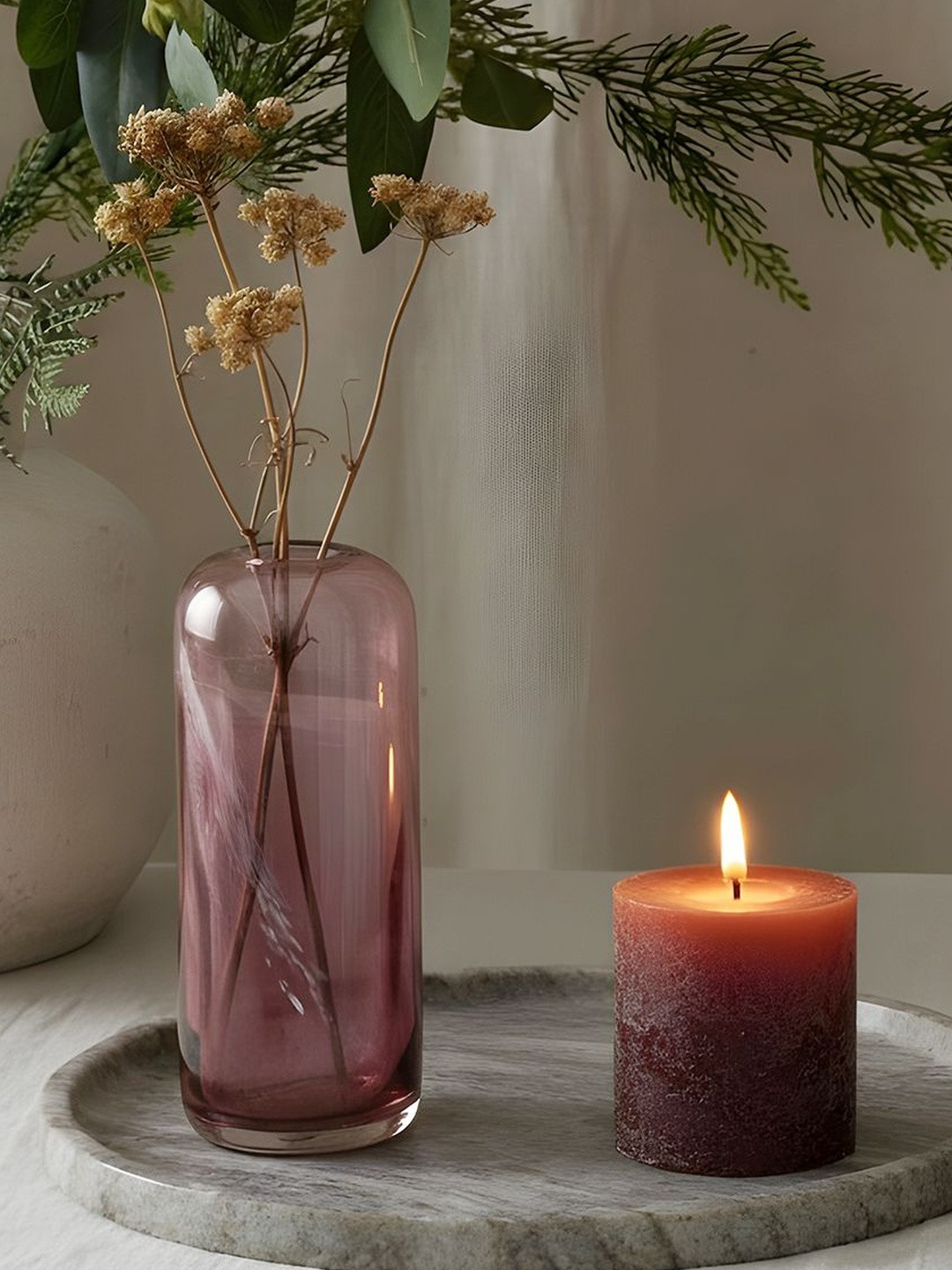 AARVI DECOR STUDIO Rose Grandeur Pink Printed Glass Flower Vase