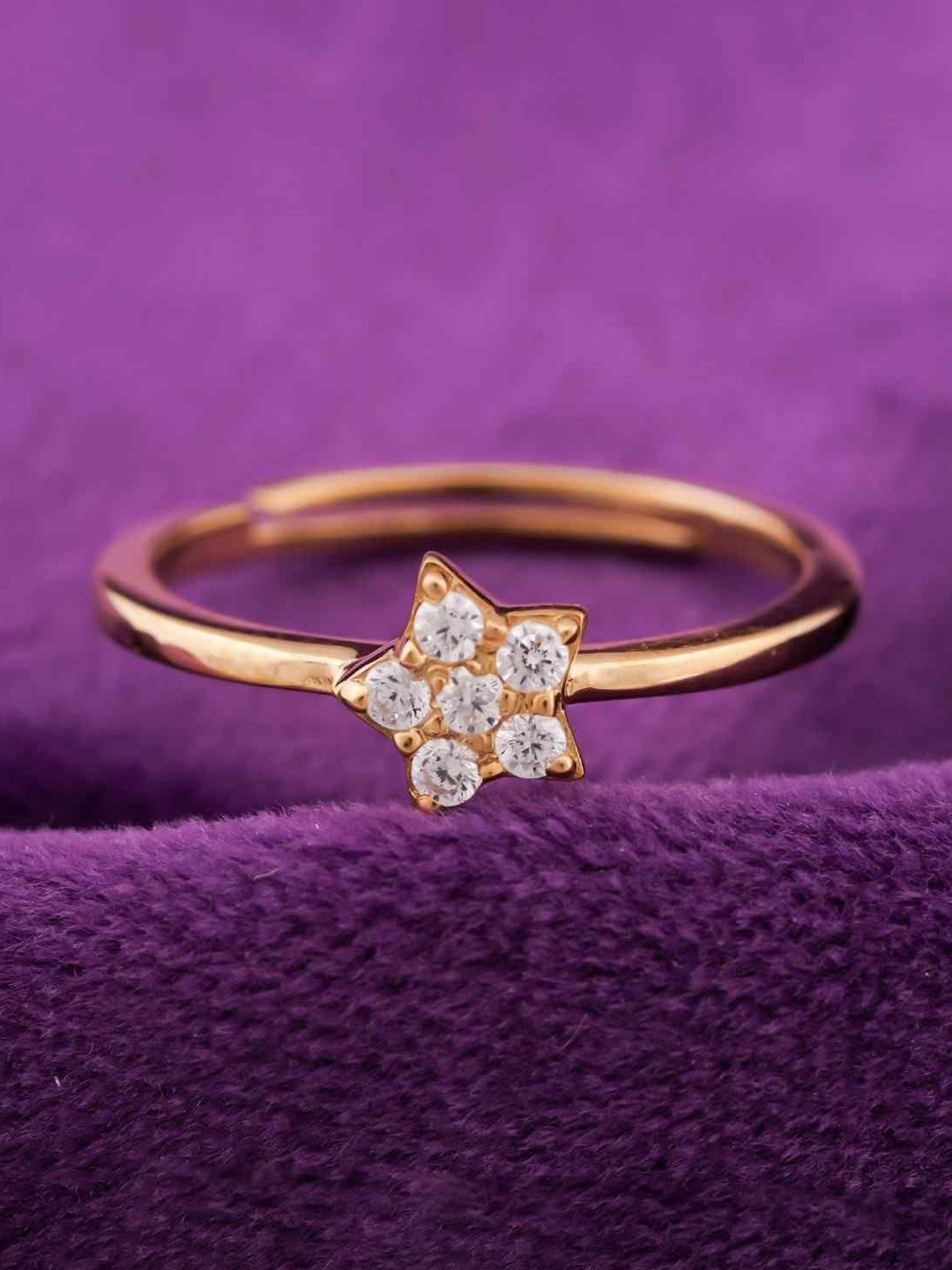 Zalkari Gold-Plated Cubic Zirconia-Studded Starry Finger Ring