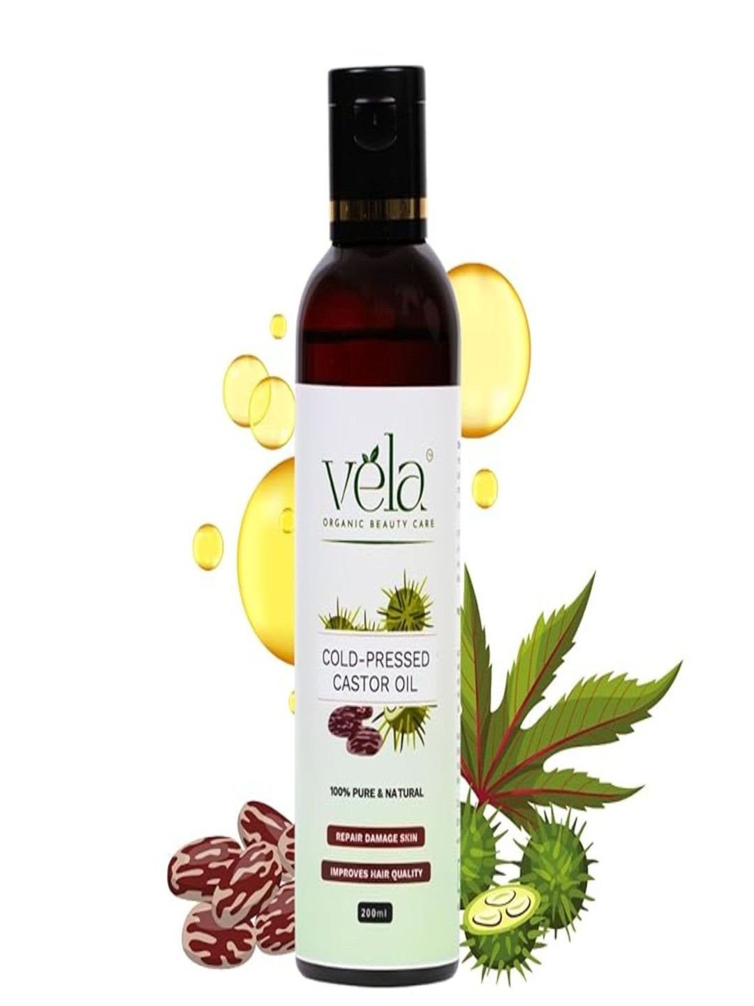 Vela Organic Beauty Care Cold Pressed Castor Oil For Hair & Skin - 200 ml