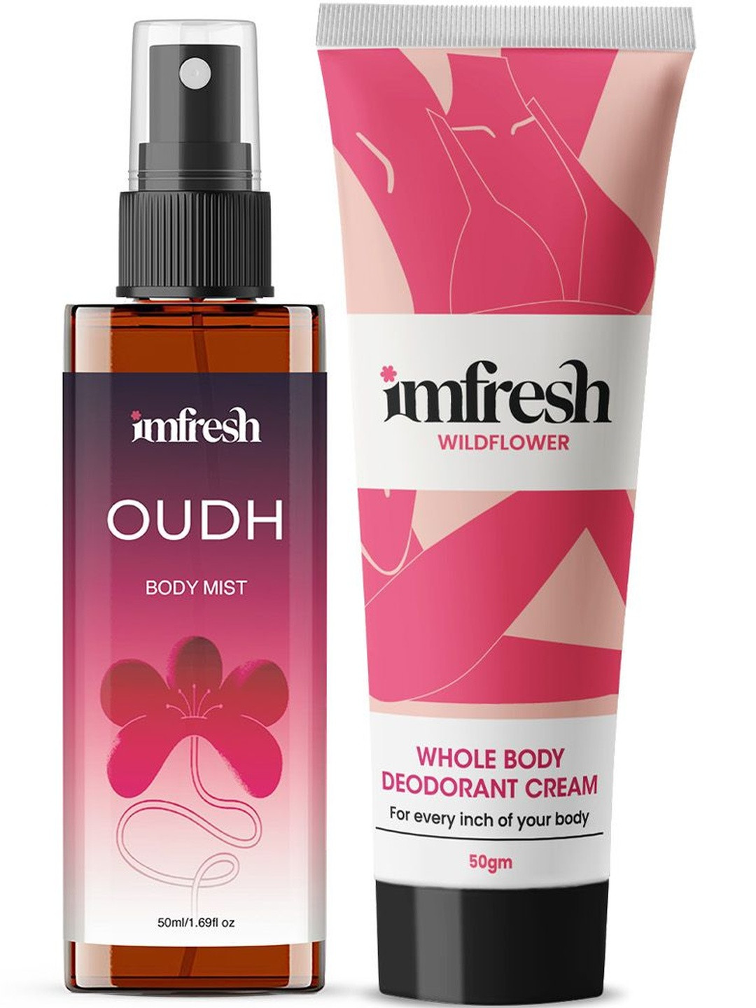 imfresh Set of 2 Wild Flower Whole Body Deodorant Cream 50 g With Oudh Body Mist 50 ml
