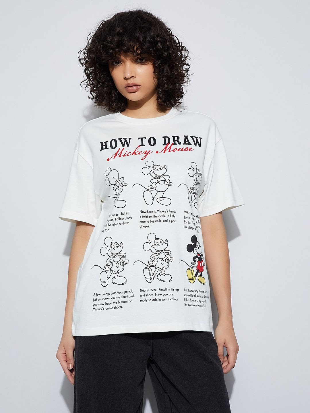 Ginger by Lifestyle Mickey Mouse Printed Round Neck Regular Fit Pure Cotton T-Shirt