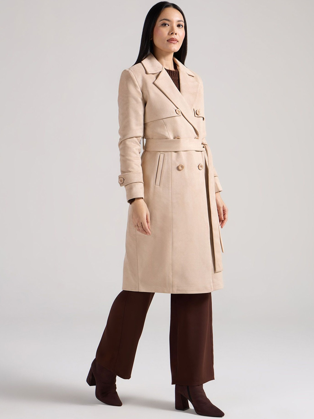 20Dresses Women Single-Breasted Lapel Collar Long Overcoat with Belt