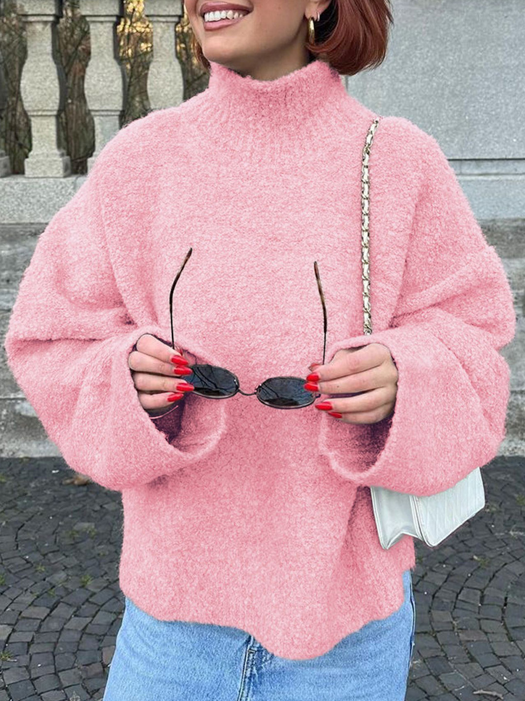 StyleCast Mock Neck With Fuzzy Detail Pullover Sweater