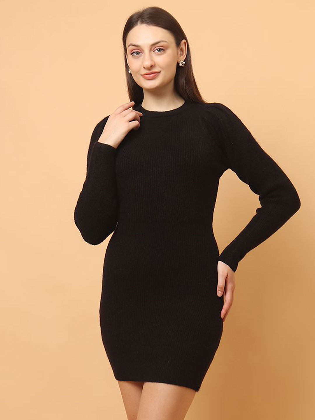 God's Club Ribbed Round Neck Bodycon Mini Dress