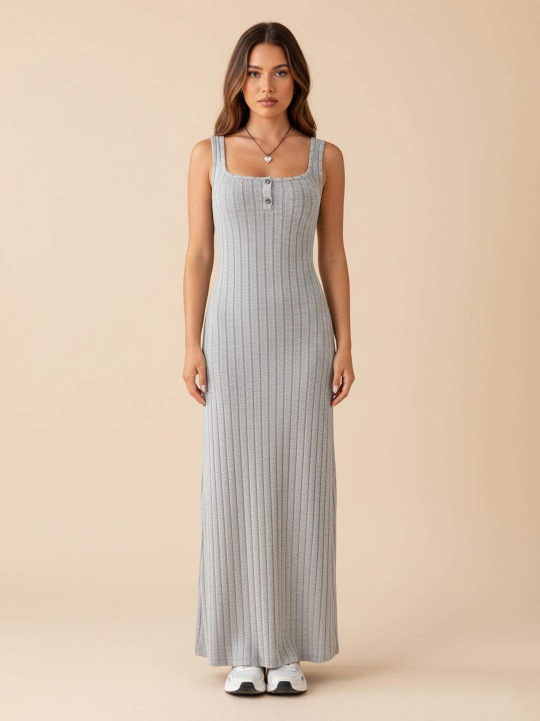 DressBerry Women Ribbed Square Neck Sleeveless Maxi Dress