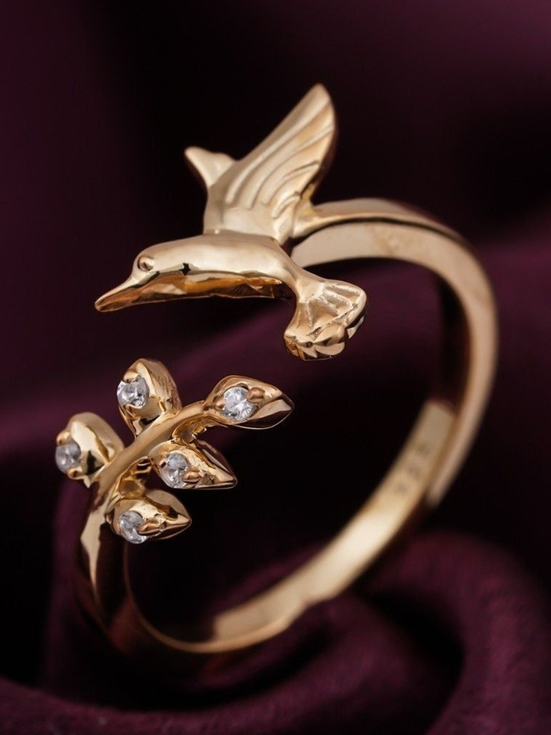 Zalkari Cubic Zirconia Stone Studded Bird Finger Ring