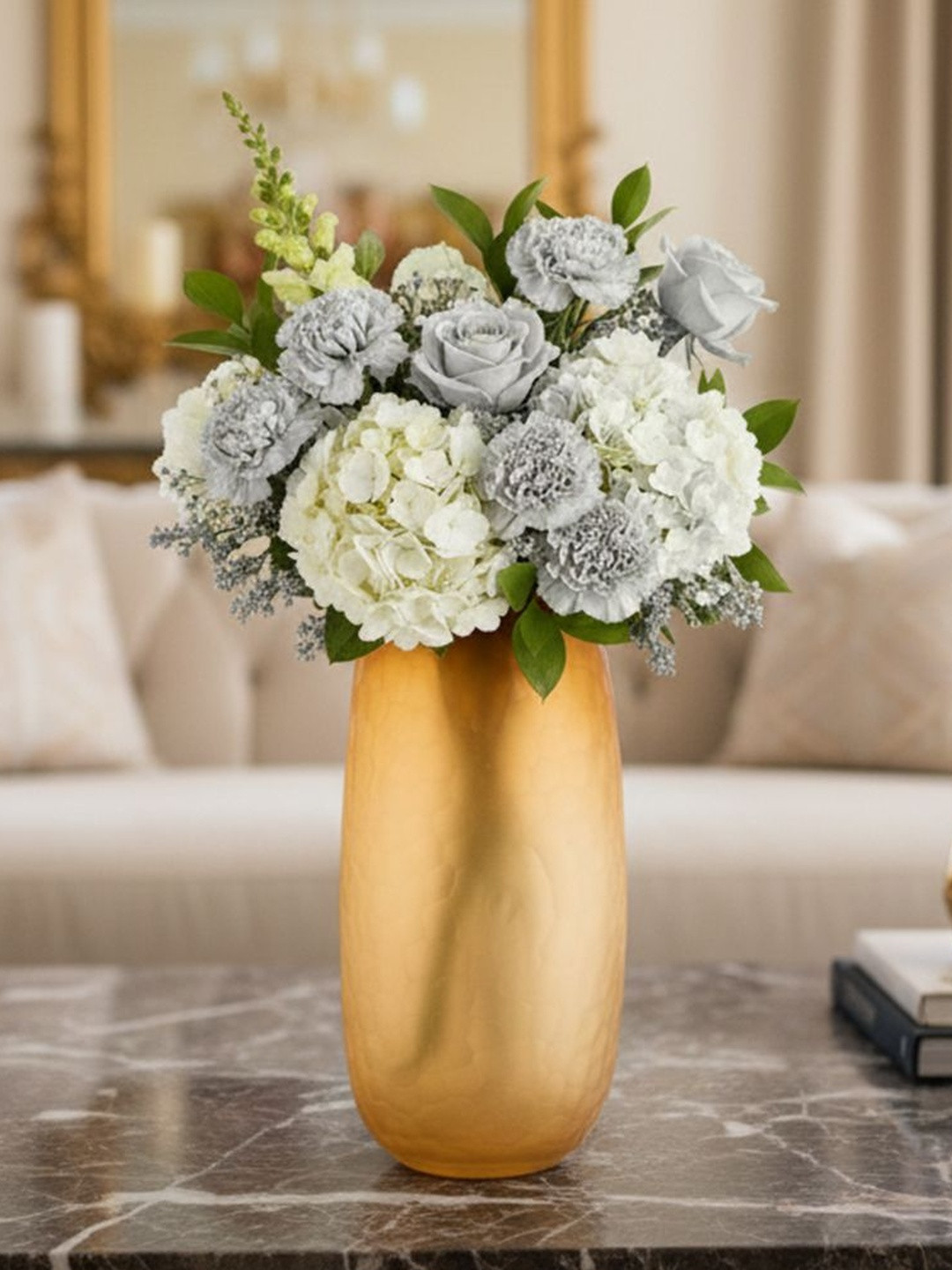 AARVI DECOR STUDIO Yellow Textured Glass Flower Vase