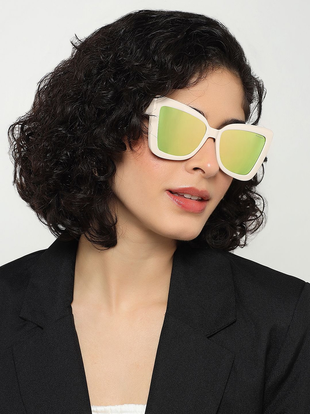 PELLE LUXUR Unisex Mirrored Lens & White Cateye Sunglasses with