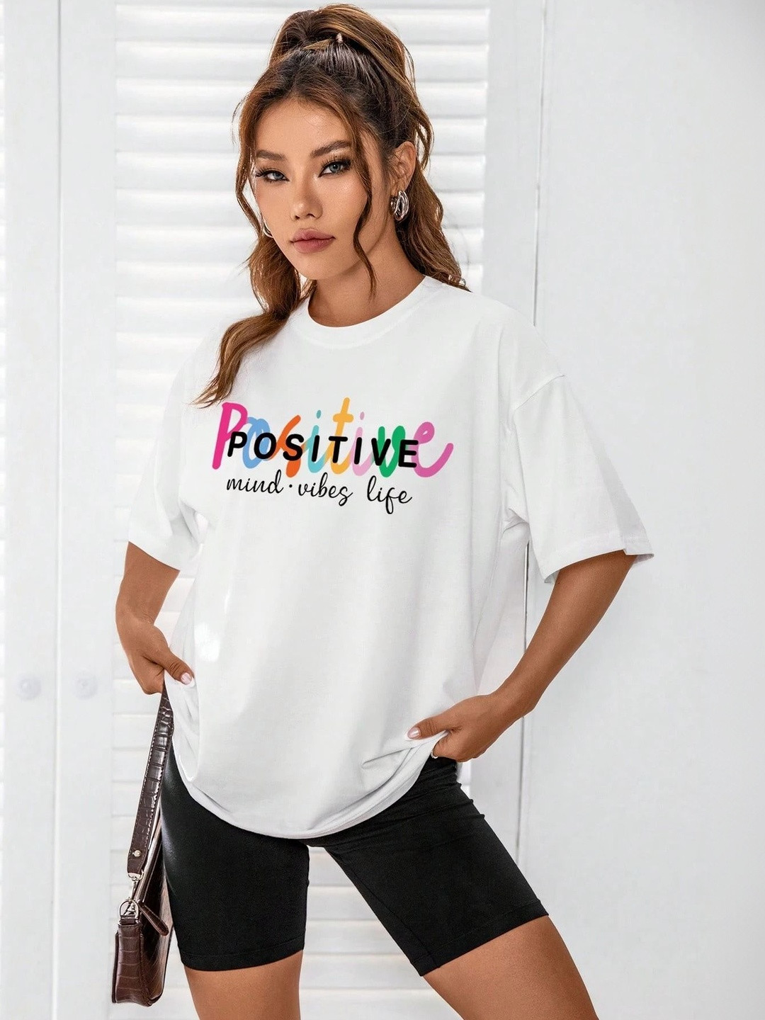 SZN Women Pack Of 2 Typography Printed Round Neck Overzise Cotton T-shirt