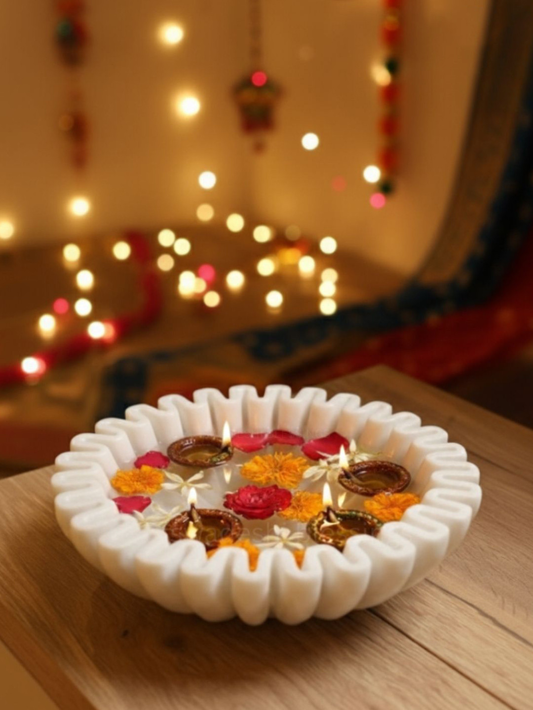 Swadeshi Blessings White Ruffle Marble Decorative Bowl 15.24 cm