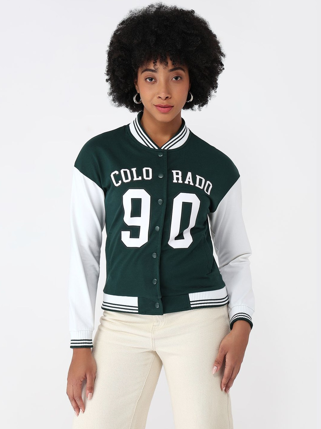 Kraus Jeans Women Varsity Jacket with Patchwork